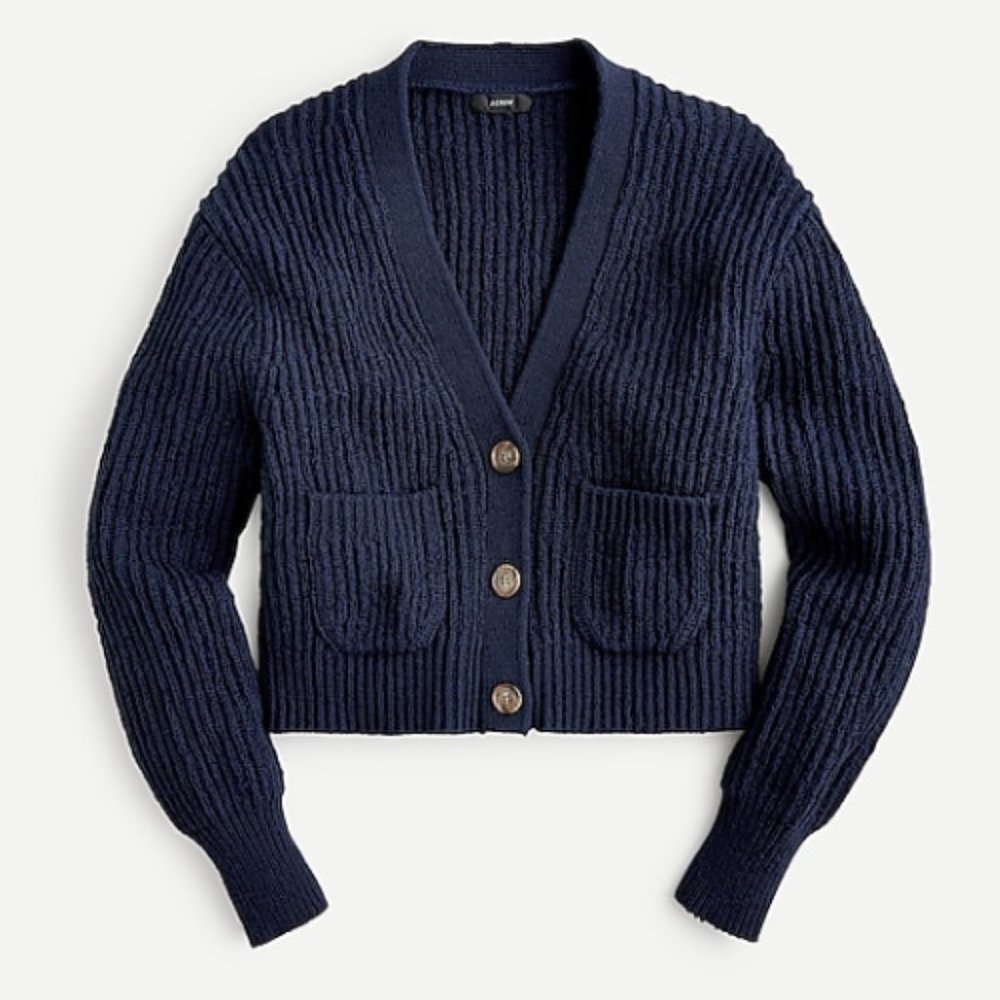 J. Crew: Navy Cropped Patch-Pocket Cardigan, Sz Small